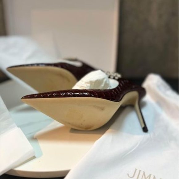 NWB Authentic Jimmy Choo Bing 100 CCL US sz 7.5 37.5 unworn Burgundy Croc-print - Picture 2 of 8
